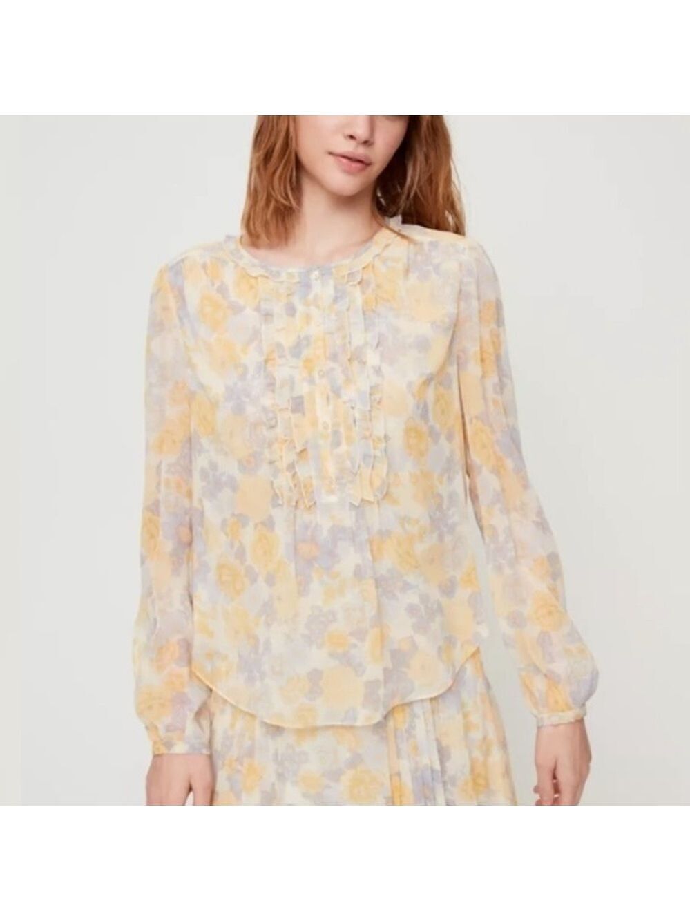 Aritzia Little Moon Lotus Ruffle Front Long Sleeve Blouse Sz Large